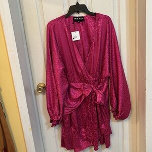 White birch fuchsia long sleeve wrap dress long sleeve